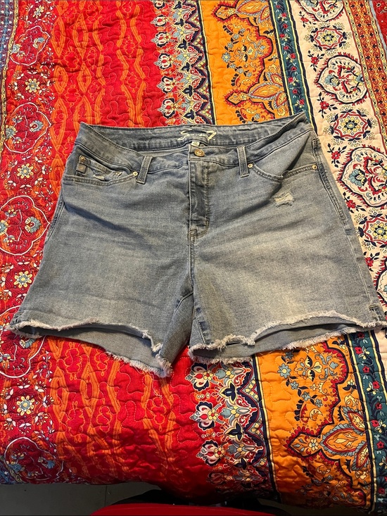 Seven7 Pants - Seven7 Light Blue Frayed Denim Shorts